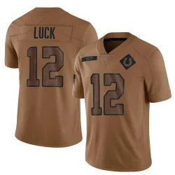 Limited Andrew Luck Men's Indianapolis Colts Brown 2023 Salute To Service Jersey - Nike