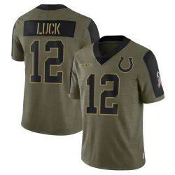 Limited Andrew Luck Men's Indianapolis Colts Olive 2021 Salute To Service Jersey - Nike