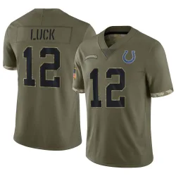 Limited Andrew Luck Men's Indianapolis Colts Olive 2022 Salute To Service Jersey - Nike