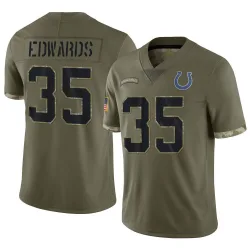 Limited Johnathan Edwards Youth Indianapolis Colts Olive 2022 Salute To Service Jersey - Nike