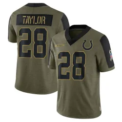 Limited Jonathan Taylor Youth Indianapolis Colts Olive 2021 Salute To Service Jersey - Nike