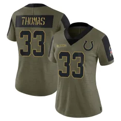 Limited Juanyeh Thomas Women's Indianapolis Colts Olive 2021 Salute To Service Jersey - Nike