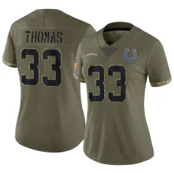 Limited Juanyeh Thomas Women's Indianapolis Colts Olive 2022 Salute To Service Jersey - Nike
