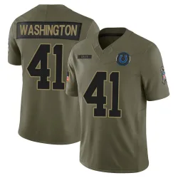 Limited Trey Washington Men's Indianapolis Colts Olive Sr. 2025 Salute to Service Jersey - Nike